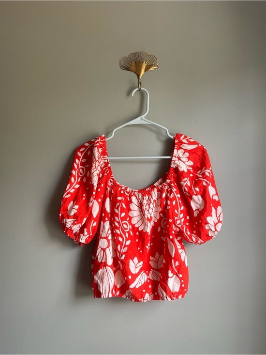 Haute Hippie Tops - Haute Hippie Red Floral Puff-Sleeve Blouse